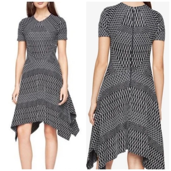 BCBGmaxazria Arsley Knit Dress Asymmetric Hem Printed Fit & Flare Size XS - Picture 3 of 10
